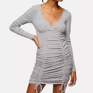🩶 TOPSHOP MINI DRESS  BODYCON GRAY LONG SLEEVE SIZE 4
US (fits like 0-2)